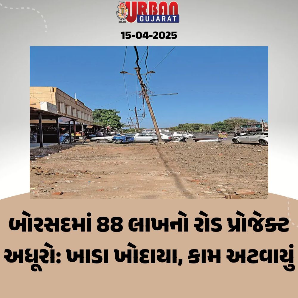 બોરસદમાં 88 લાખનો રોડ પ્રોજેક્ટ અધૂરો: ખાડા ખોદાયા, કામ અટવાયું