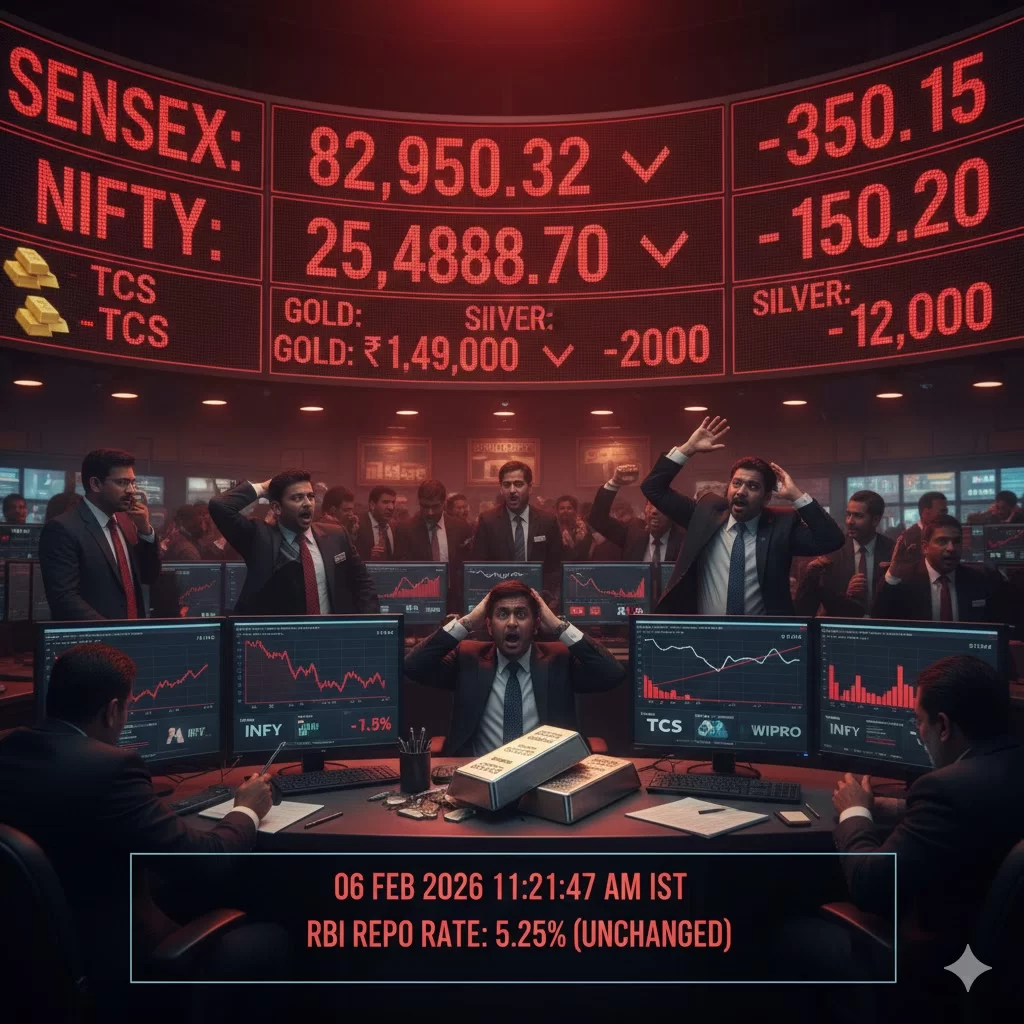 શેરબજારમાં મોટો કડાકો: સેન્સેક્સ 83,000 નીચે, નિફ્ટી 25,500 તૂટ્યો; સોના-ચાંદીમાં પણ ગાબડું