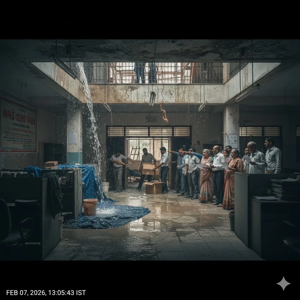 આણંદ તાલુકા પંચાયત ભવન 'રામભરોસે': પાણી ટપકતા 4 ઓફિસો ખસેડાઈ, અરજદારો પરેશાન