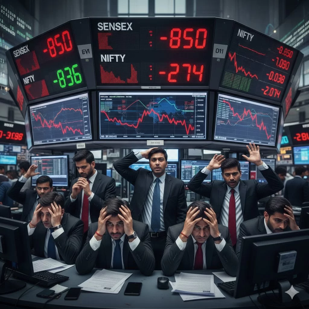 શેરબજારમાં ‘બ્લેક ફ્રાઈડે’: AIના ફફડાટે રોકાણકારોના લાખો કરોડ સ્વાહા, સેન્સેક્સ 850 પોઈન્ટ તૂટ્યો