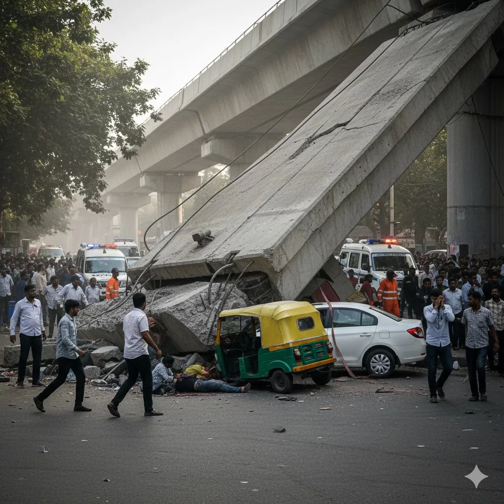 કાળમુખો સ્લેબ! મુંબઈમાં મેટ્રો પિલર ધરાશાયી થતા રસ્તા પરથી પસાર થતી ગાડીઓનો કચ્ચરઘાણ, અફરાતફરીનો માહોલ