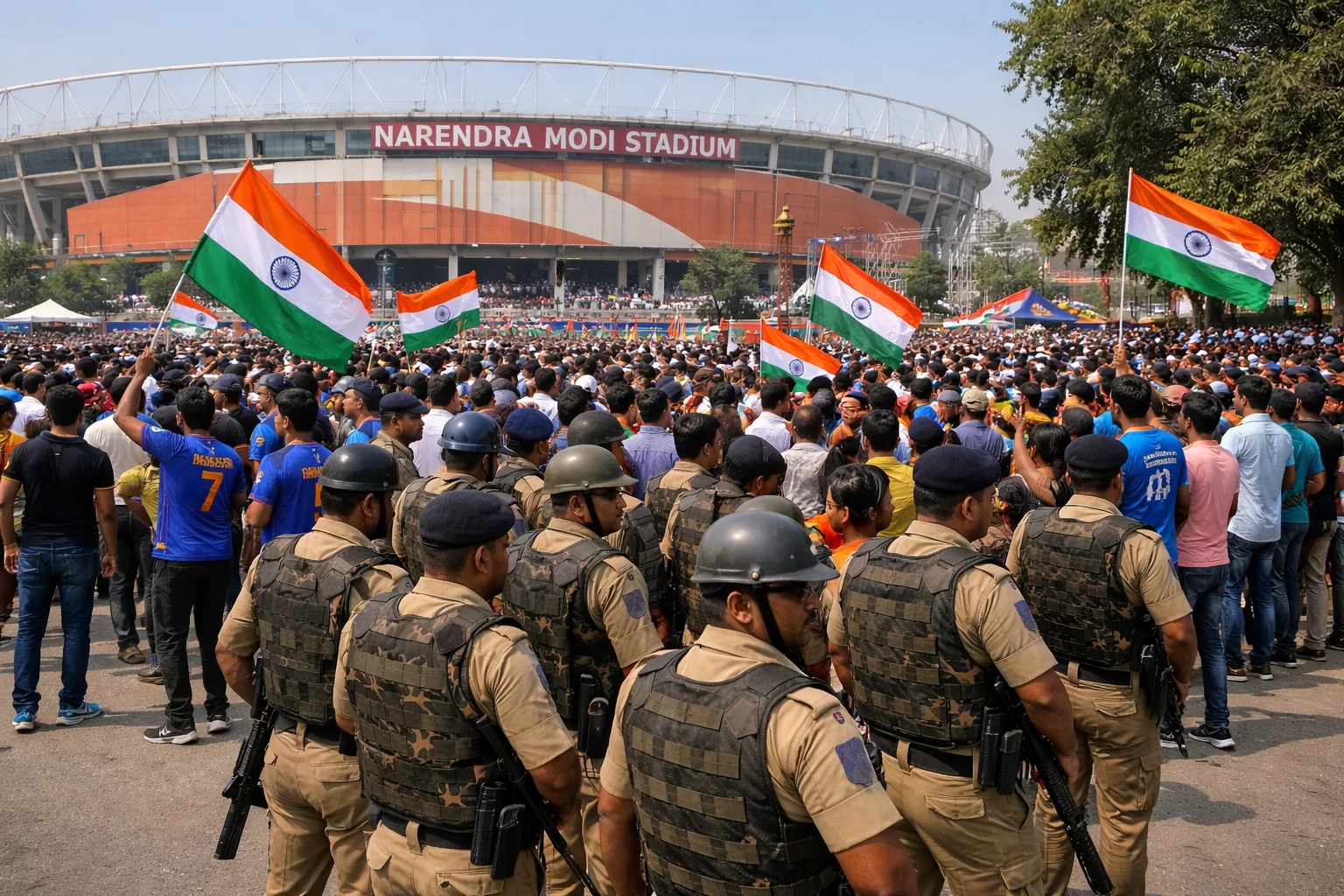 અમદાવાદમાં વર્લ્ડ કપનો મહાજંગ: સ્ટેડિયમ બહાર ક્રિકેટ અને ભક્તિનો સંગમ, પોલીસનો લોખંડી બંદોબસ્ત
