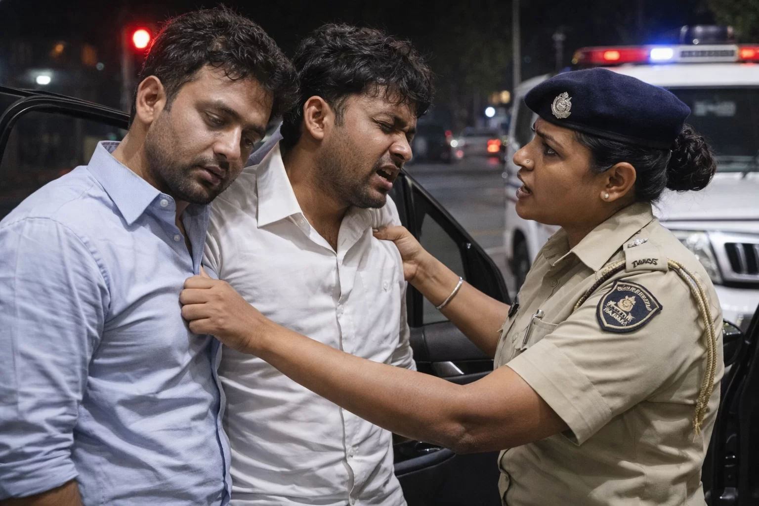 સમા-સાવલી રોડ પર કારમાં દારૂ પીતા 2 ડોક્ટર-એન્જિનિયર ઝડપાયા: અમદાવાદથી મિત્રના લગ્નમાં આવ્યા હતા, રસ્તામાં નશો કરી મહિલા પોલીસ સાથે જીભાજોડી