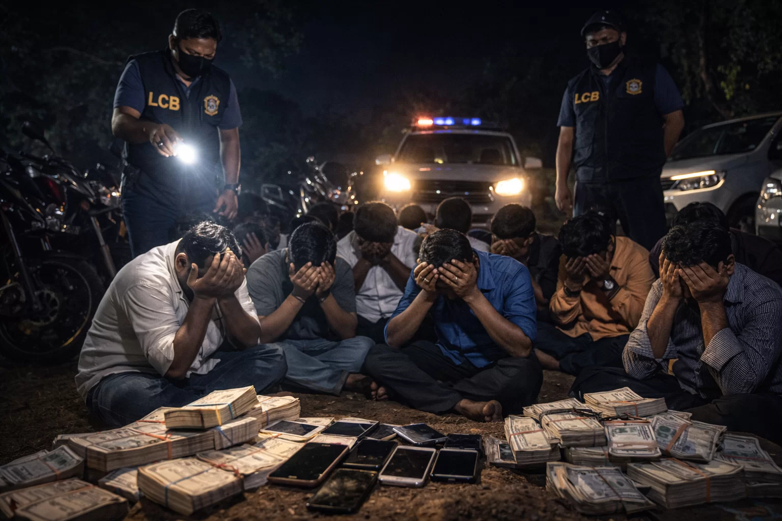 ગાંધીનગર નજીક પેથાપુરમાં એલસીબીનો દરોડો: ૨૧ જુગારીઓ ઝડપાયા, રોકડ-મોબાઈલ-વાહનો મળી ૨૧ લાખનો મુદ્દામાલ કબજે