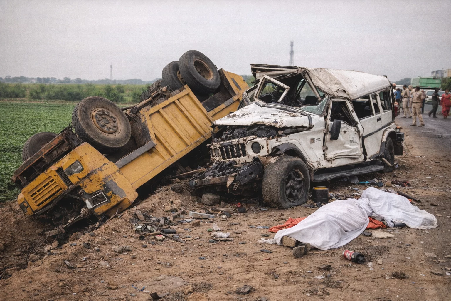 અમદાવાદના સાણંદ નજીક વિરોચન નગર પાસે ટ્રિપલ અકસ્માત: થાર પર ડમ્પર પલટતાં બેના મોત