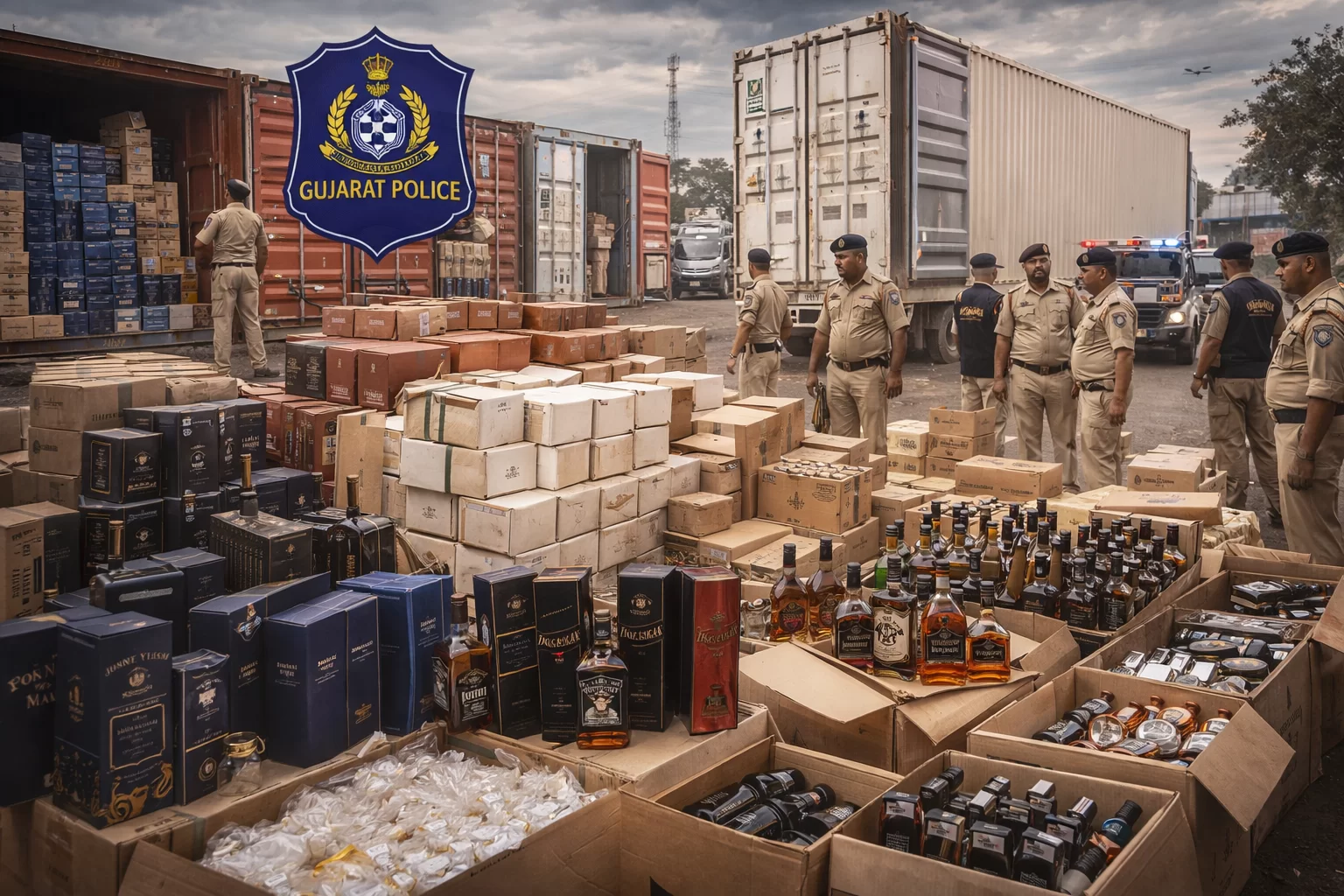 અમદાવાદના નાના ચીલોડા પાસે કરોડોનો દારૂ કાંડ! એક કરોડથી વધુના વિદેશી દારૂ સાથે કન્ટેનર ઝડપાયું