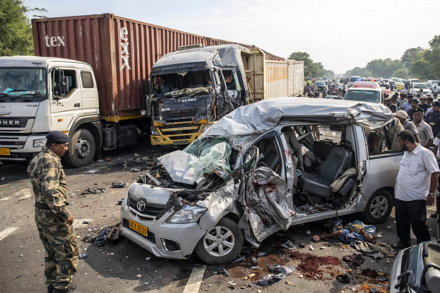 પંચમહાલમાં ચાર વાહનોની ભયાનક ટક્કર: GRD જવાન સહિત બેના મોત, એક જ પરિવારના 8 સભ્યો ઇજાગ્રસ્ત