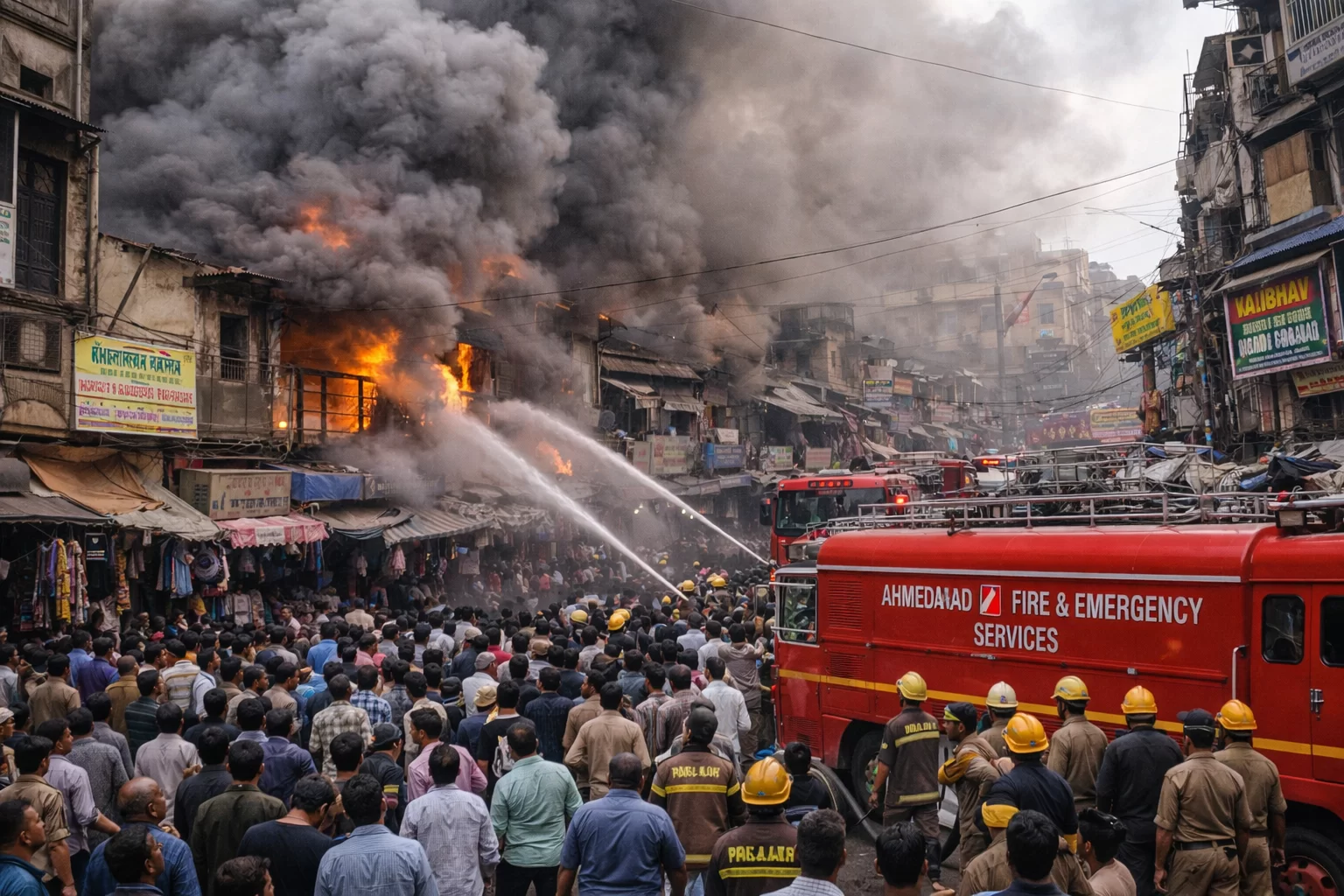 અમદાવાદના કાલુપુર રેવડી બજારમાં ભીષણ આગ, ફાયર બ્રિગેડની 9 ગાડીઓ દોડી