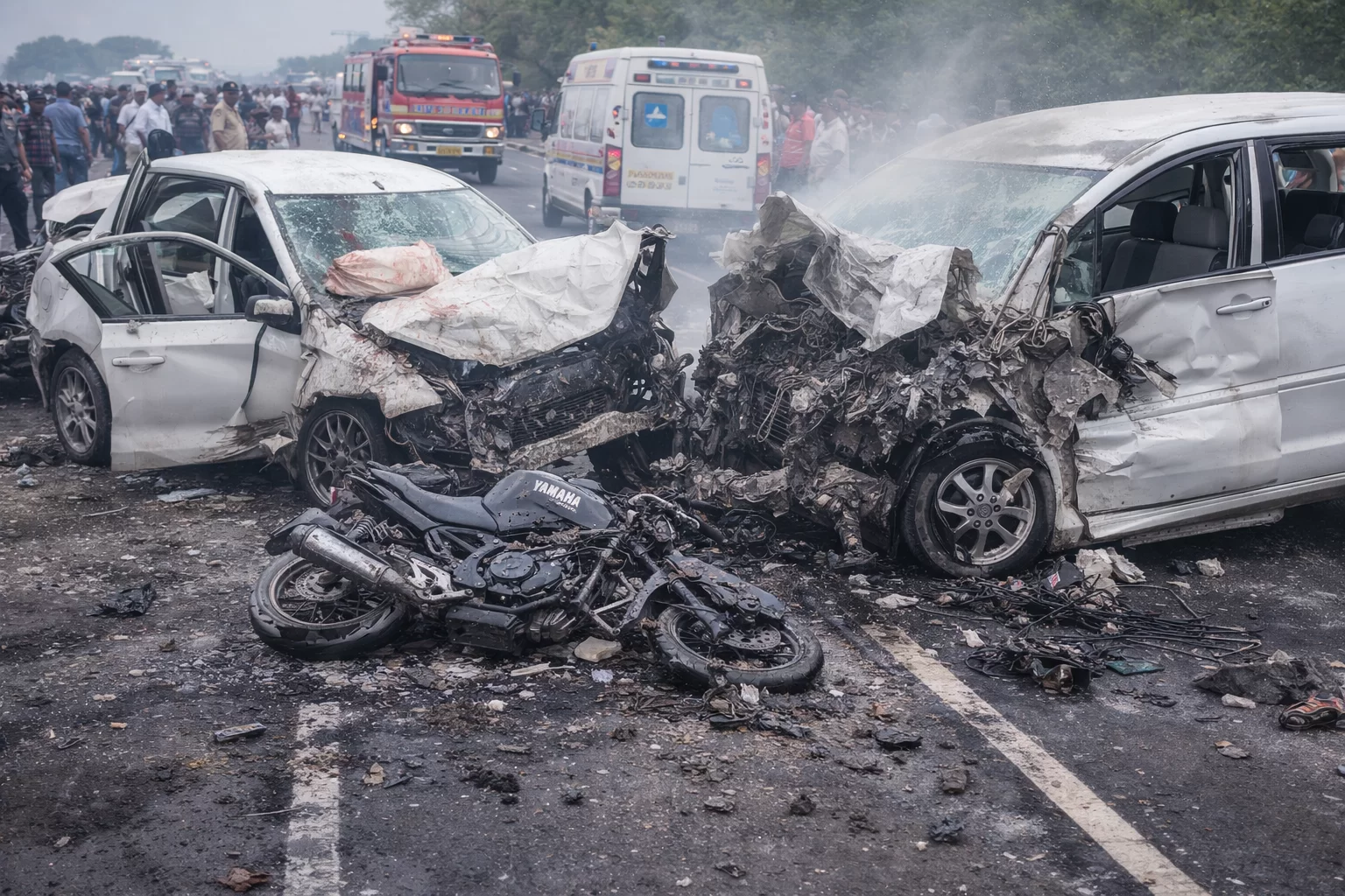 રાજકોટ-અમદાવાદ હાઈવે પર ગમખ્વાર ત્રિપલ અકસ્માત! 2ના મોત, કારનો કચ્ચરઘાણ