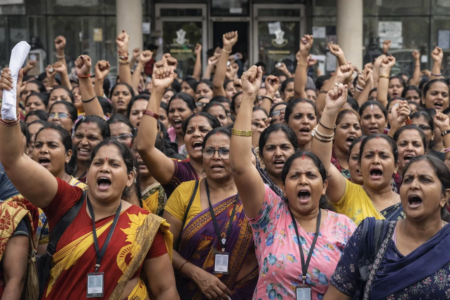 વડોદરા કલેક્ટર કચેરીએ આંગણવાડી બહેનોનો હલ્લાબોલ: તંત્ર વિરુદ્ધ ઉગ્ર વિરોધ અને સૂત્રોચ્ચાર