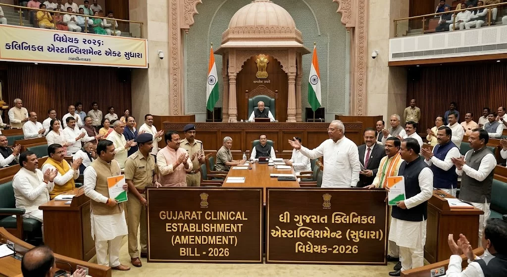 ગુજરાત વિધાનસભામાં મહત્વનું વિધેયક પસાર: નકલી ડોક્ટરો સામે લાલ આંખ, ક્લિનિકલ એસ્ટાબ્લિશમેન્ટ એક્ટમાં મોટા સુધારા