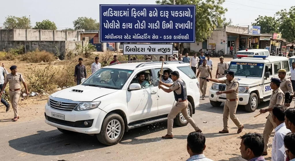 નડિયાદમાં ફિલ્મી ઢબે દારૂ પકડાયો, પોલીસે કાચ તોડી ગાડી ઉભી રખાવી!