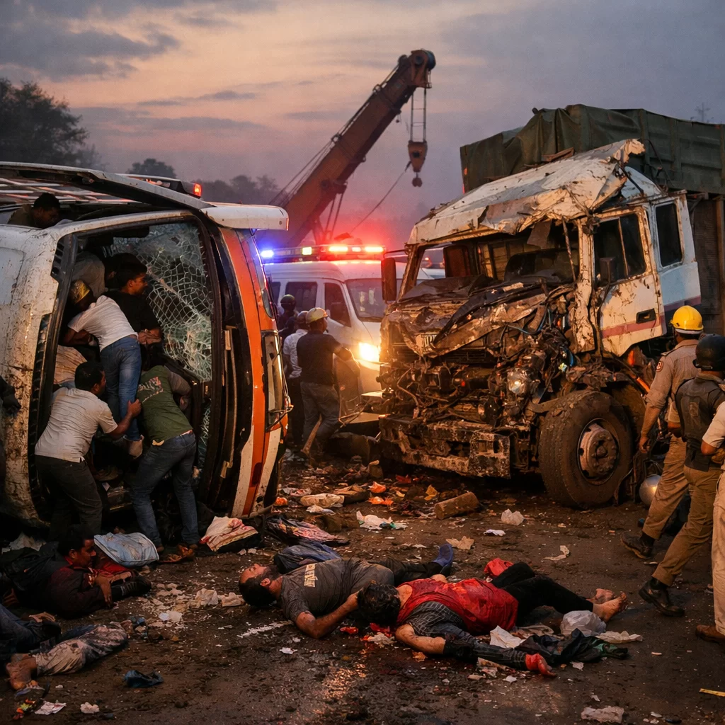 મધ્યપ્રદેશમાં ભયાનક અકસ્માત: મુખ્યમંત્રીના કાર્યક્રમથી પરત ફરતી બસ ટ્રક સાથે અથડાઈ, 10ના મોત