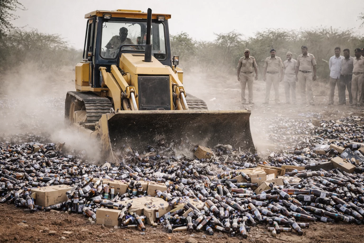 અમરેલીમાં 60 લાખના વિદેશી દારૂનો જાહેરમાં નાશ, ખાંભા પોલીસે બુલડોઝર ફેરવી કચડ્યો જથ્થો