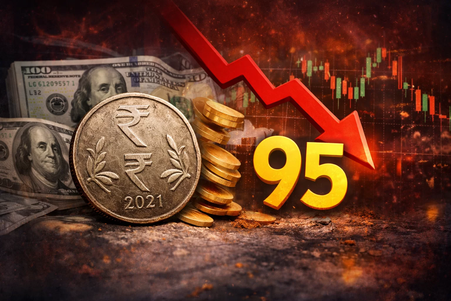 ભારતીય રૂપિયામાં મોટો કડાકો: ડૉલર સામે 95 પાર પહોંચ્યો