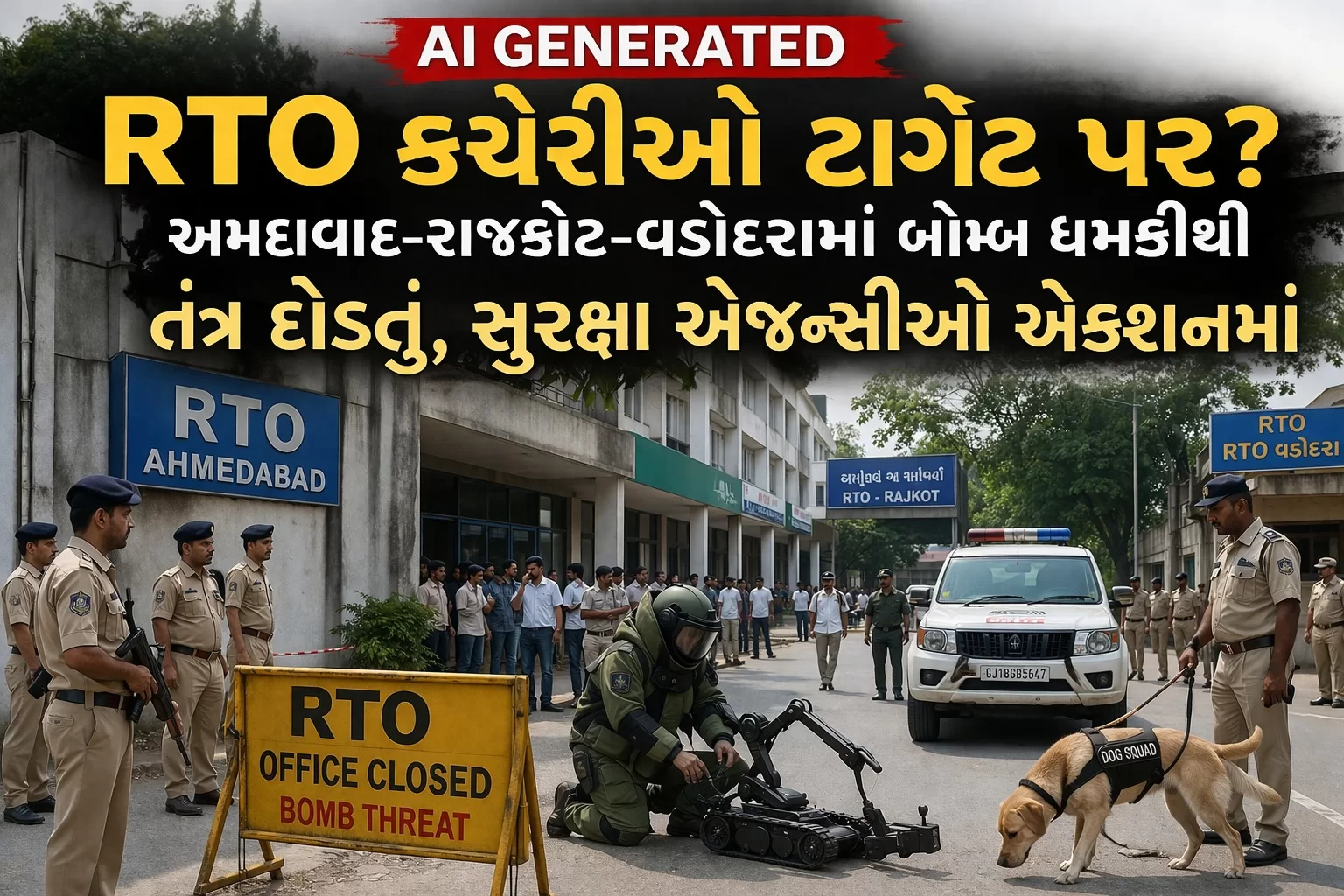 RTO કચેરીઓ ટાર્ગેટ પર? અમદાવાદ-રાજકોટ-વડોદરામાં બોમ્બ ધમકીથી તંત્ર દોડતું, સુરક્ષા એજન્સીઓ એક્શનમાં