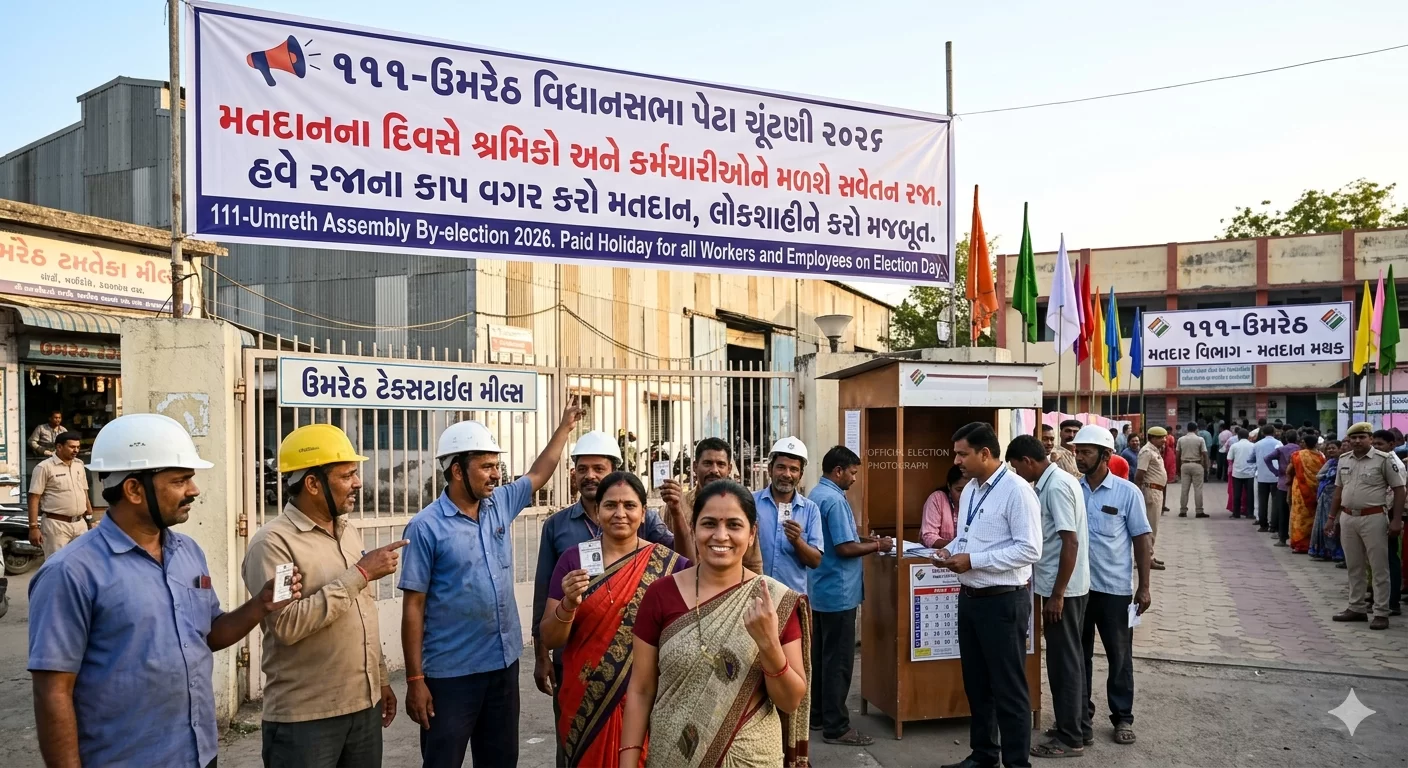 ઉમરેઠ પેટા ચૂંટણી ૨૦૨૬: શ્રમિકો-કર્મચારીઓ રજાના કાપ વગર કરી શકશે મતદાન, તંત્ર દ્વારા સવેતન રજા જાહેર