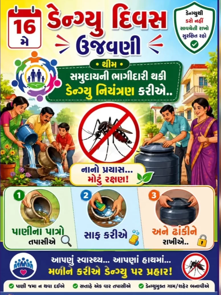 આણંદ જિલ્લામાં તા. ૧૬ મે “રાષ્ટ્રીય ડેન્ગ્યુ દિવસ” ની ઉજવણી કરવામાં આવશે