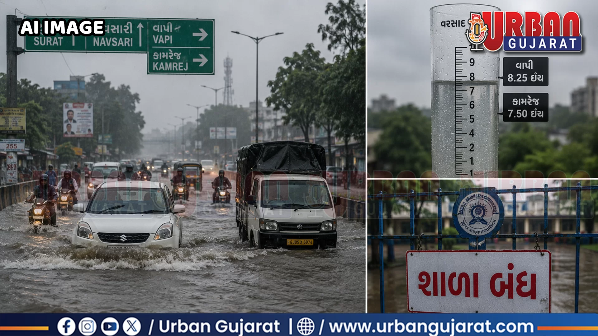 ગુજરાતમાં મેઘરાજાનો કહેર! 225 તાલુકામાં વરસાદ, વાપીમાં 8.25 ઇંચ અને કામરેજમાં 7.5 ઇંચ વરસાદ