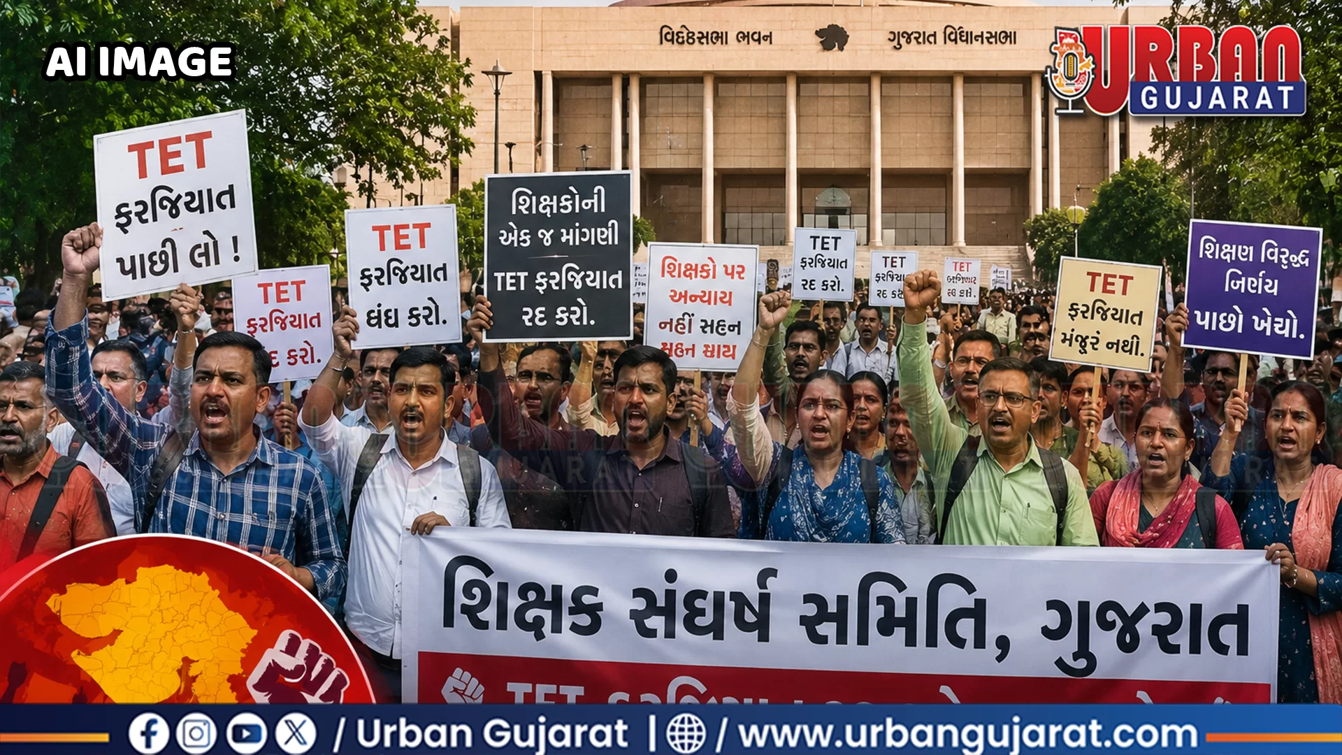 ગાંધીનગરમાં શિક્ષકોનો હલ્લાબોલ! TET ફરજિયાત કરવાના નિર્ણય સામે રાજ્યભરના શિક્ષકો મેદાને, વિરોધ પ્રદર્શનમાં મોટી સંખ્યામાં જોડાયા