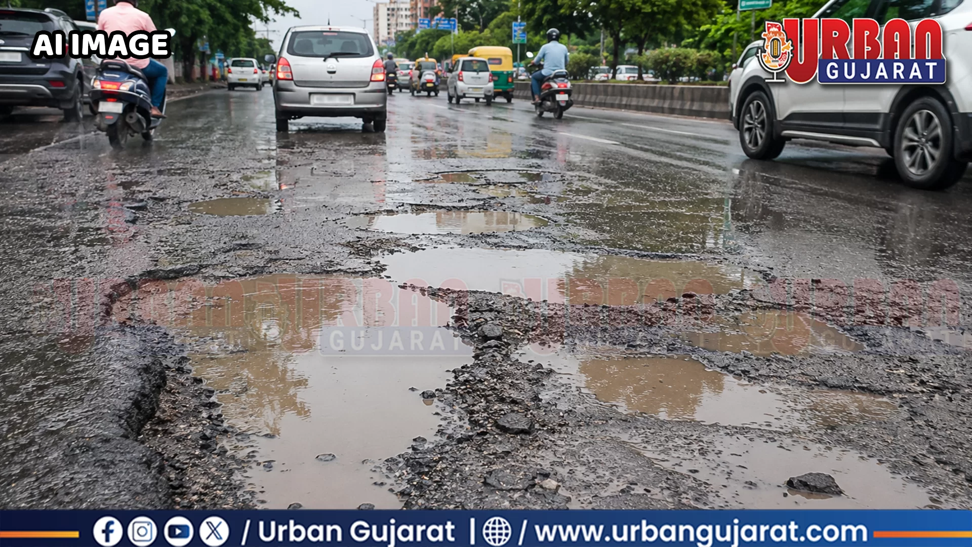 વરસાદ બાદ વડોદરાના અનેક રસ્તાઓ બિસ્માર, ખાડાઓથી વાહનચાલકો પરેશાન; તાત્કાલિક સમારકામની ઉઠી માંગ.