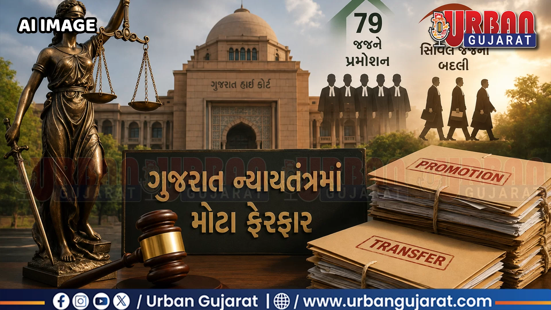 ગુજરાત ન્યાયતંત્રમાં મોટા ફેરફાર: રાજ્યના 79 જજને પ્રમોશન, 63 સિવિલ જજની બદલી