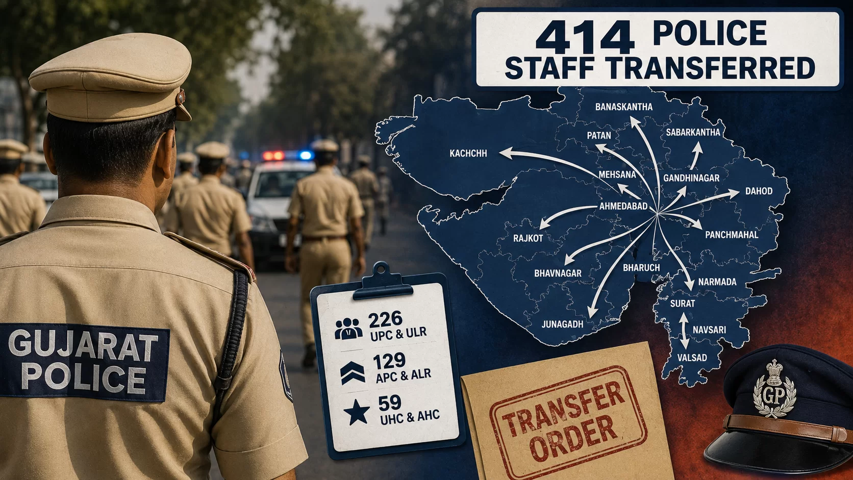 ગુજરાત પોલીસમાં મોટી આંતરજિલ્લા બદલી, 414 કર્મચારીઓને નવી જવાબદારી!!