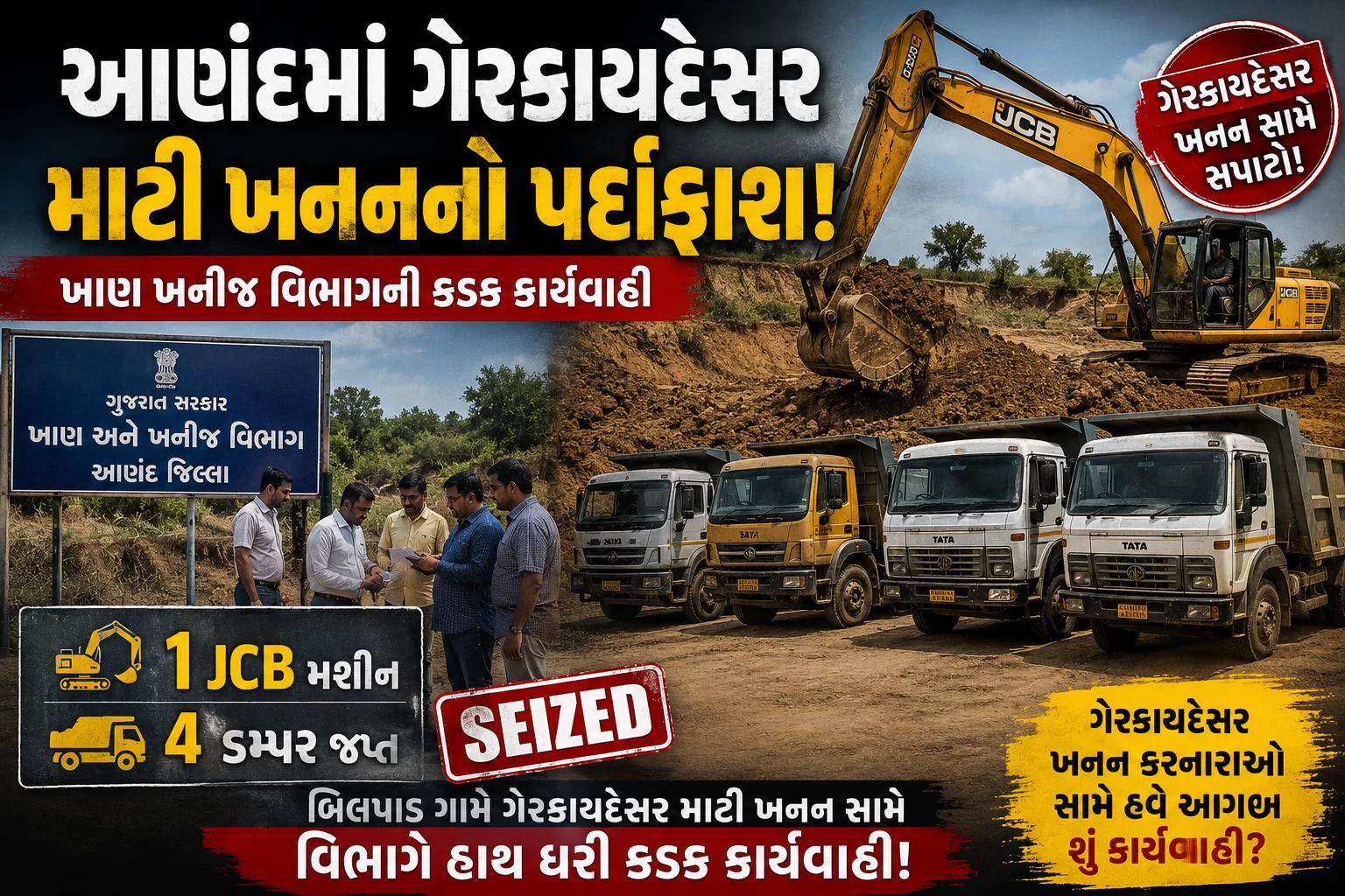 આણંદ બ્રેકિંગ | બિલપાડમાં ગેરકાયદેસર માટી ખનન ઝડપાયું!