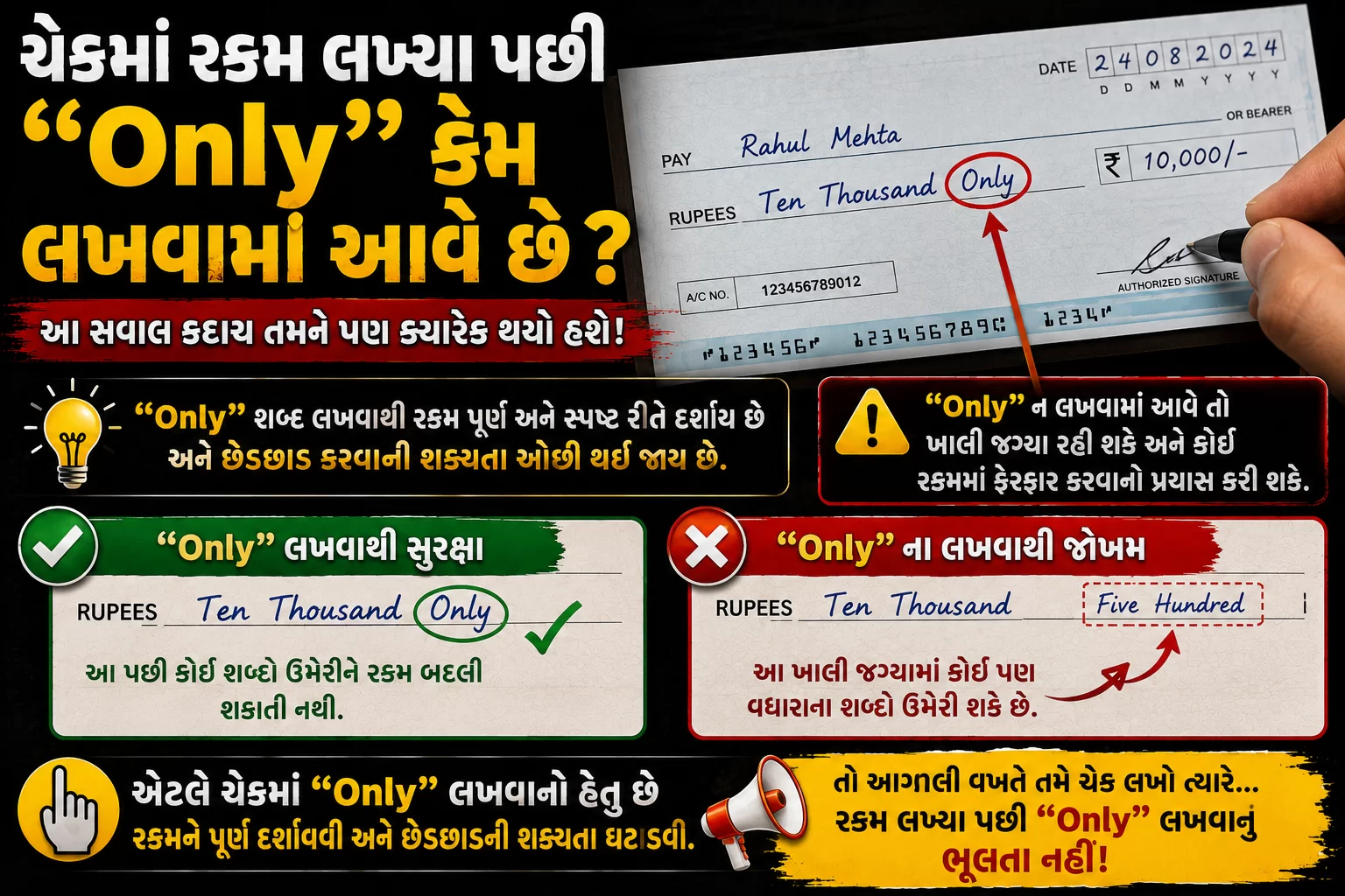 ચેકમાં રકમ લખ્યા પછી “Only” કેમ લખવામાં આવે છે?