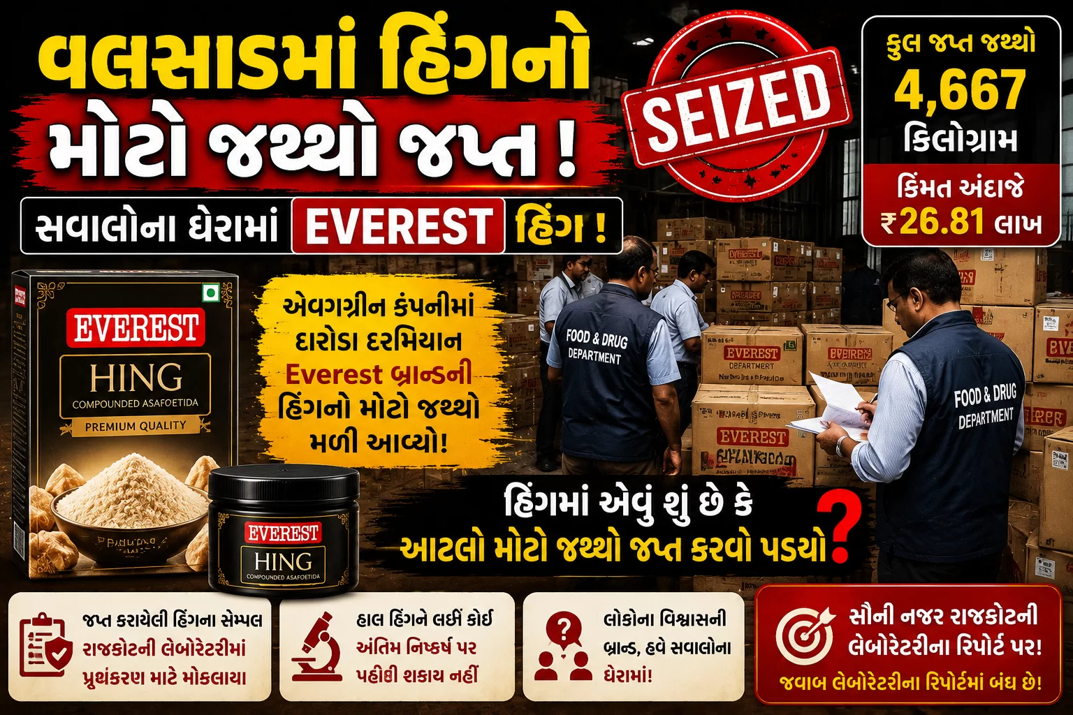 વલસાડમાં હિંગનો મોટો જથ્થો જપ્ત | સવાલોના ઘેરામાં Everest હિંગ!