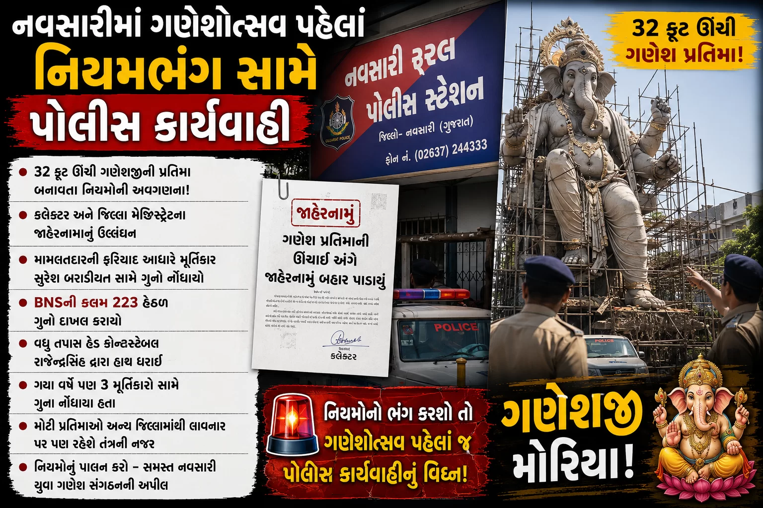 નવસારીમાં ગણેશોત્સવ પહેલાં નિયમભંગ સામે પોલીસ કાર્યવાહી
