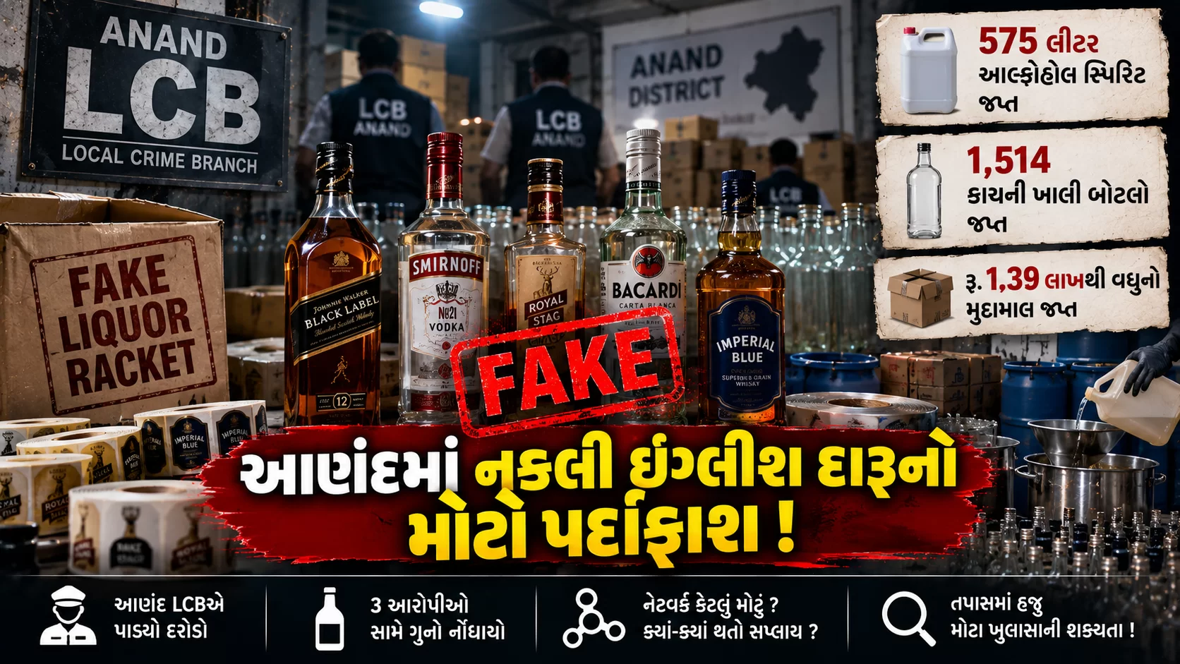 બ્રાન્ડેડ દારૂની બોટલો... જાણીતી કંપનીઓના સ્ટીકરો... અને અંદર ભરાતો હતો કથિત રીતે નકલી ઈંગ્લીશ દારૂ!