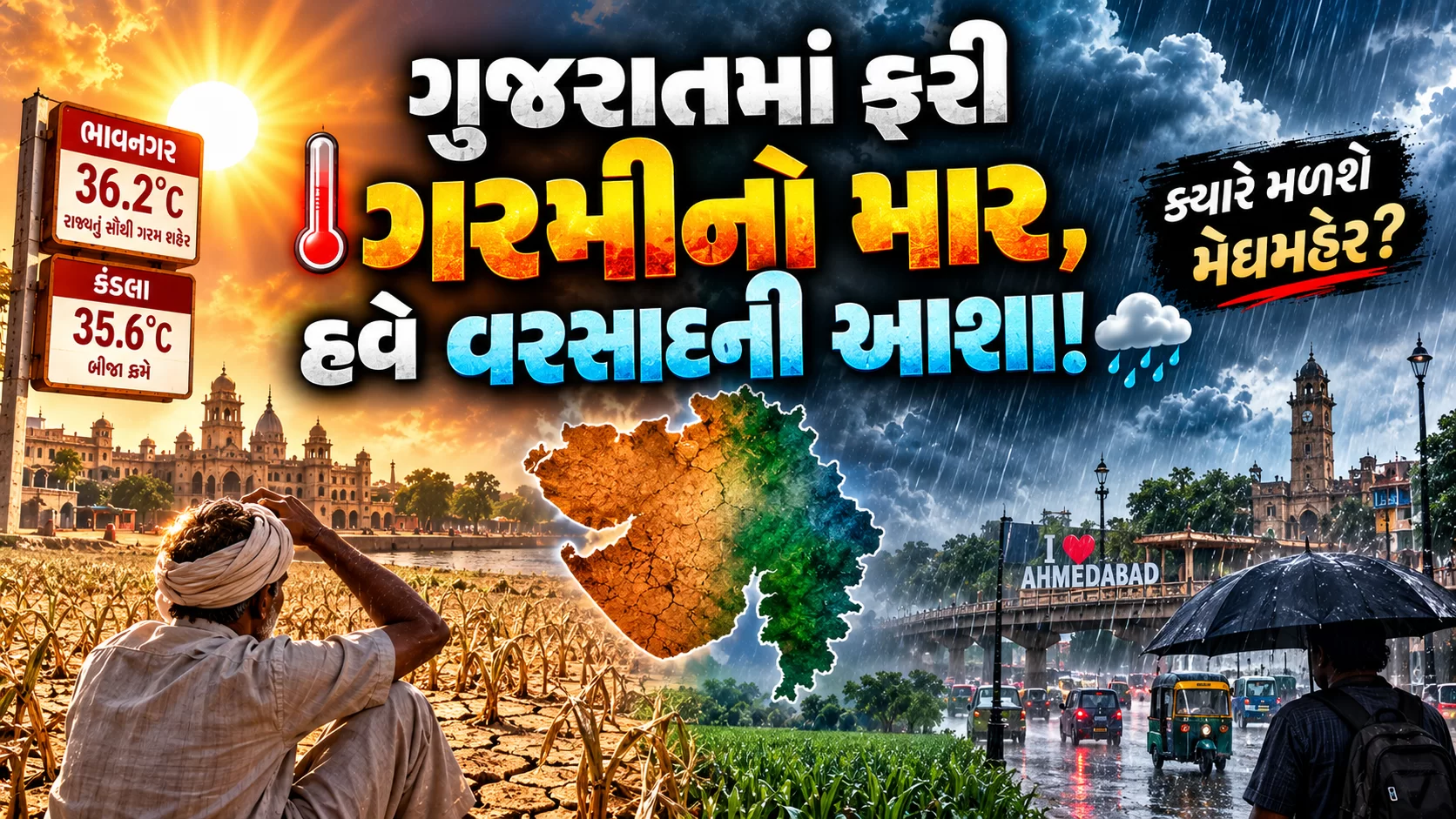 ગરમીથી ત્રાહિમામ ગુજરાત, હવે વરસાદની રાહ! ☀️➡️🌧️