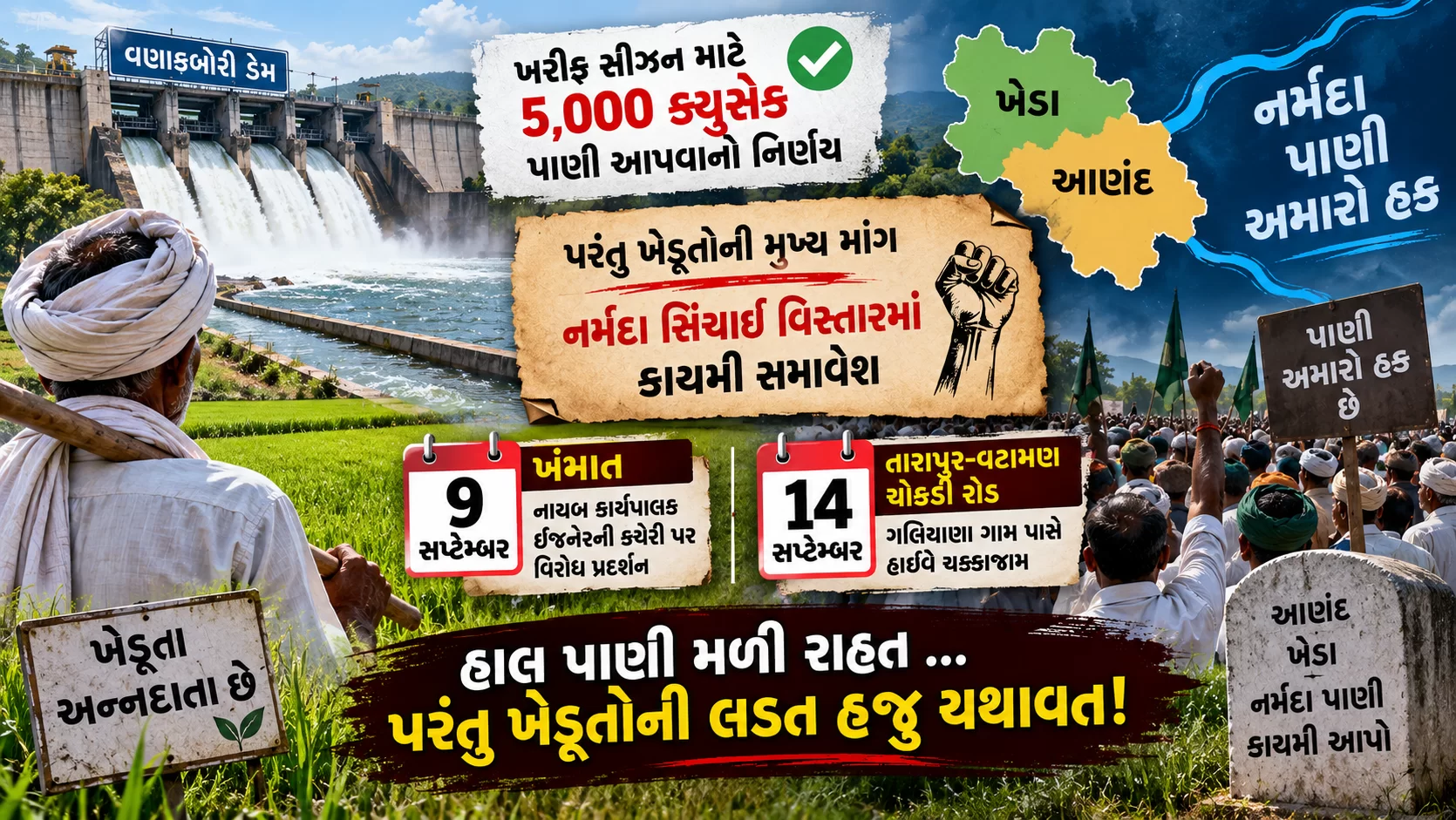 આણંદ અને ખેડા જિલ્લાના ખેડૂતોની નર્મદાના પાણી માટેની લડત હજુ અટકવાની નથી!