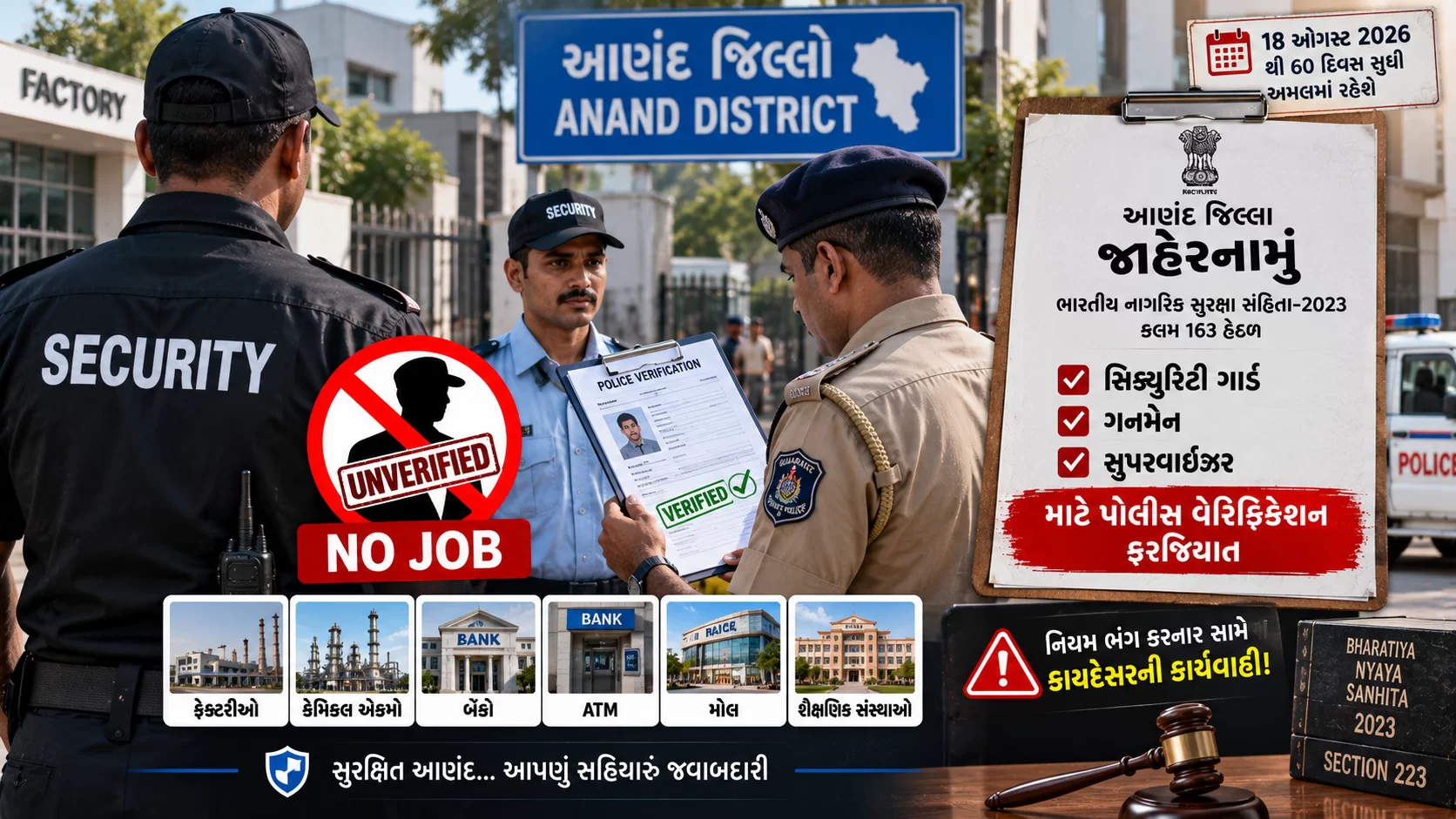 આણંદ જિલ્લામાં હવે પોલીસ વેરિફિકેશન વગર સિક્યુરિટી ગાર્ડની નોકરી નહીં! 🚨