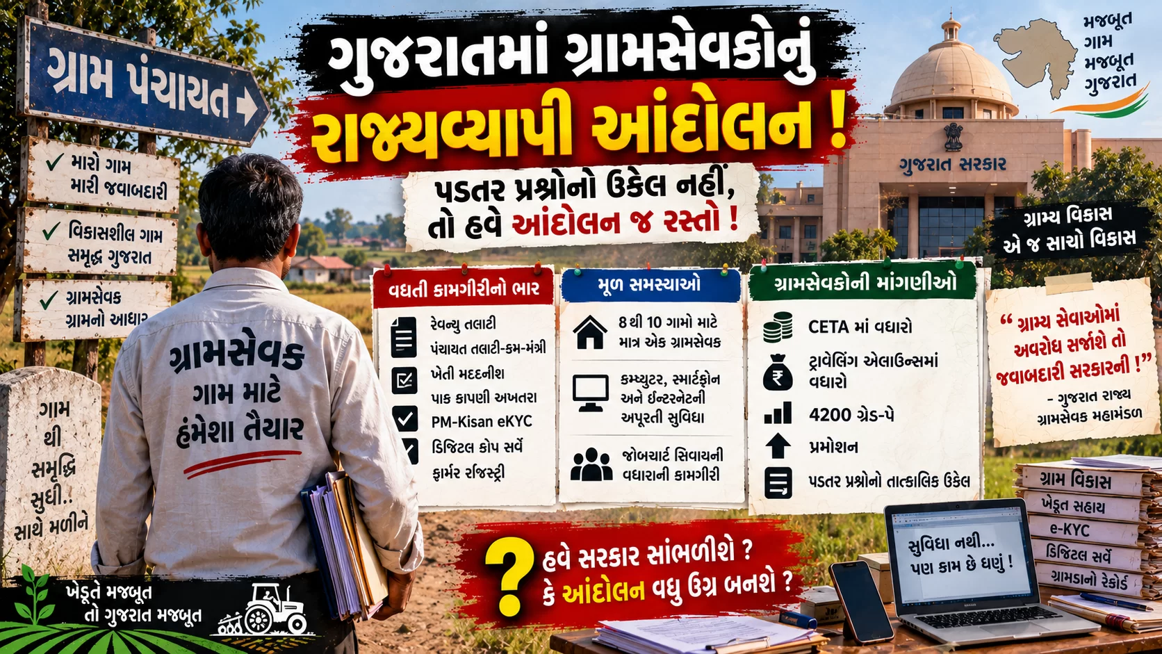ગુજરાતના ગ્રામ્ય વિસ્તારોમાં સરકારી સેવાઓને અસર પહોંચે તેવી સ્થિતિ સર્જાઈ શકે છે! 🚨