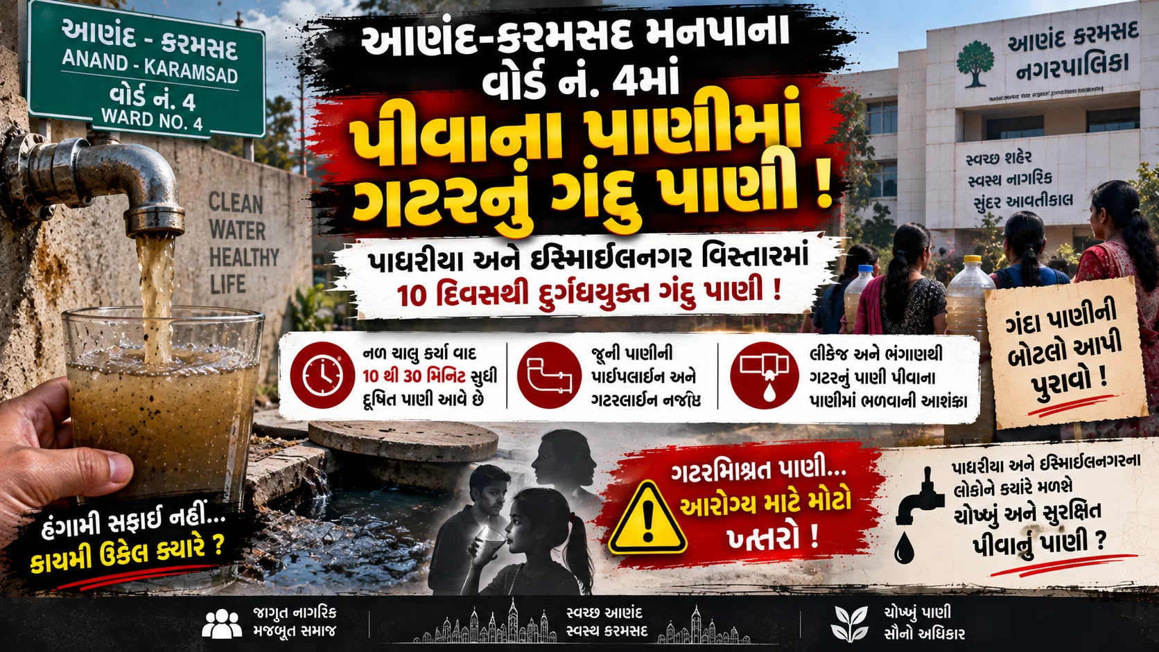 આણંદમાં પીવાના પાણીમાં ગટરનું પાણી! પાધરિયા-ઈસ્માઈલનગરમાં વર્ષો જૂની સમસ્યા