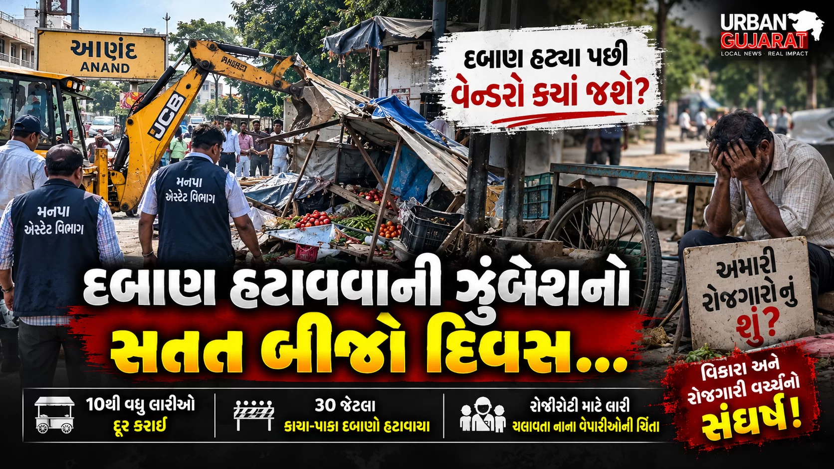 “દબાણ હટાવવાની ઝુંબેશનો સતત બીજો દિવસ… પરંતુ સવાલ એ છે કે દબાણ હટ્યા બાદ રોજગારી માટે વેન્ડરો ક્યાં જશે?”