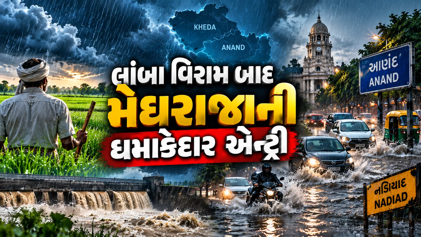 લાંબા વિરામ બાદ મેઘરાજાની ધમાકેદાર એન્ટ્રી થઈ છે...