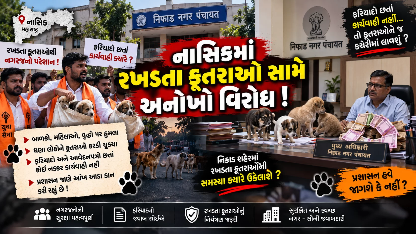કાર્યકરો કૂતરાના બચ્ચાંને લઈને સીધા નગર પંચાયત કચેરી પહોંચી ગયા!