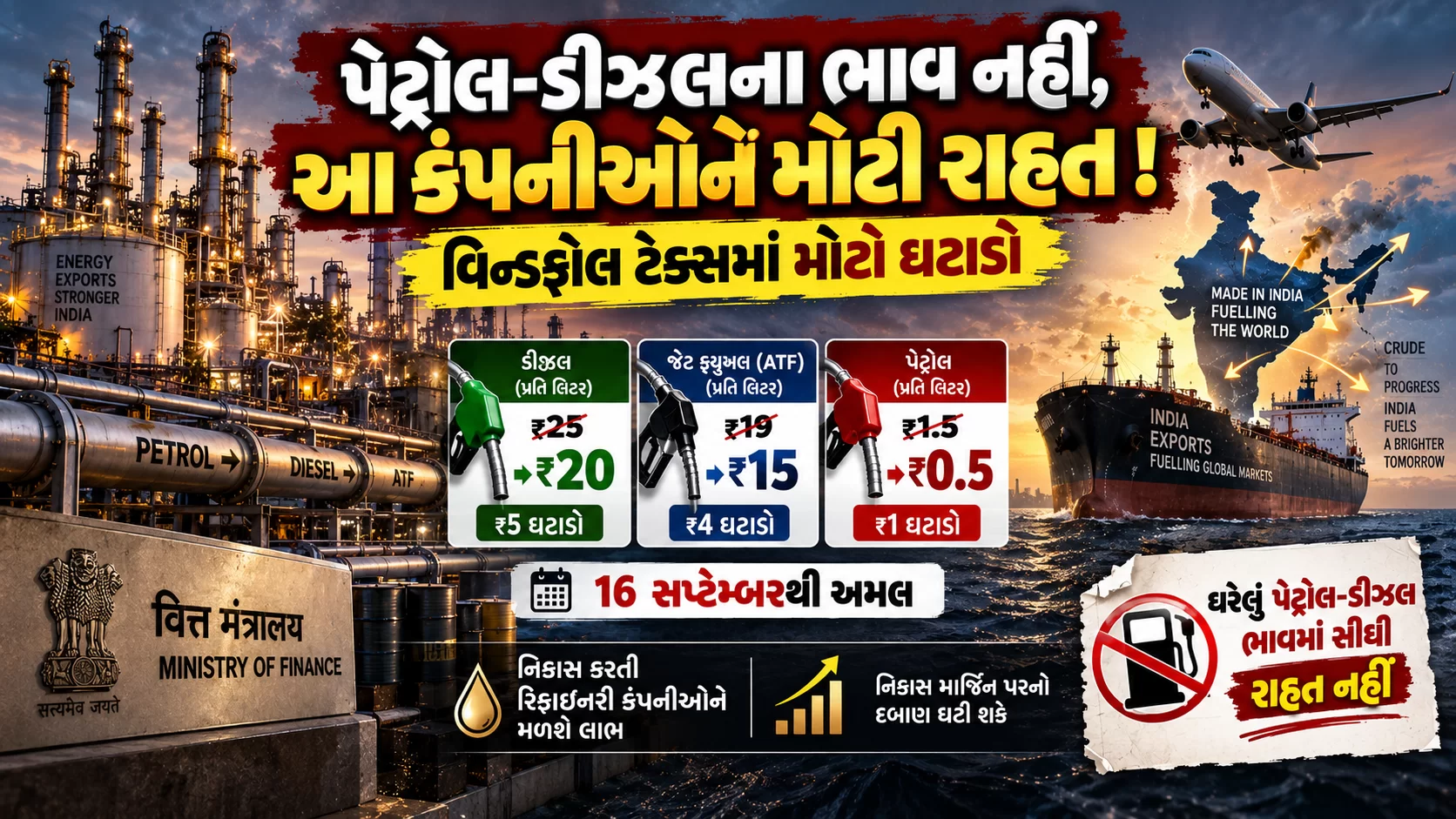 પેટ્રોલ-ડીઝલના ભાવને લઈને નહીં, પરંતુ વિદેશમાં તેલ વેચતી રિફાઇનરી કંપનીઓ માટે સરકારે મોટો નિર્ણય લીધો છે.