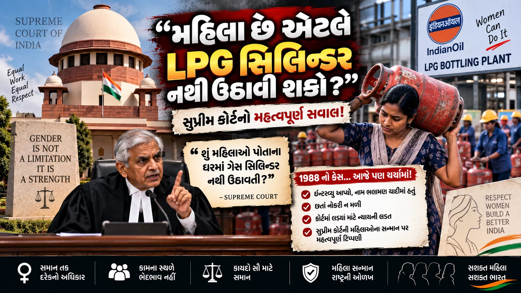 ગુઢાની મહિલા માટે સુપ્રીમ કોર્ટનો સવાલ—“ગેસ સિલિન્ડર મહિલાઓ નથી ઉઠાવતી?”