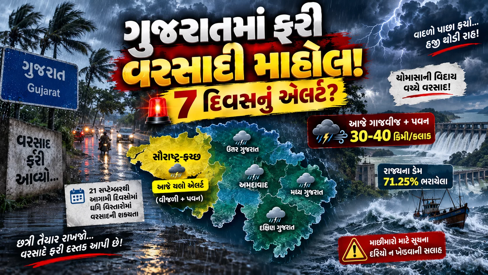 🌧️ ગુજરાતમાં ફરી વરસાદી માહોલ! 7 દિવસનું એલર્ટ, જાણો તમારા જિલ્લામાં શું થશે?