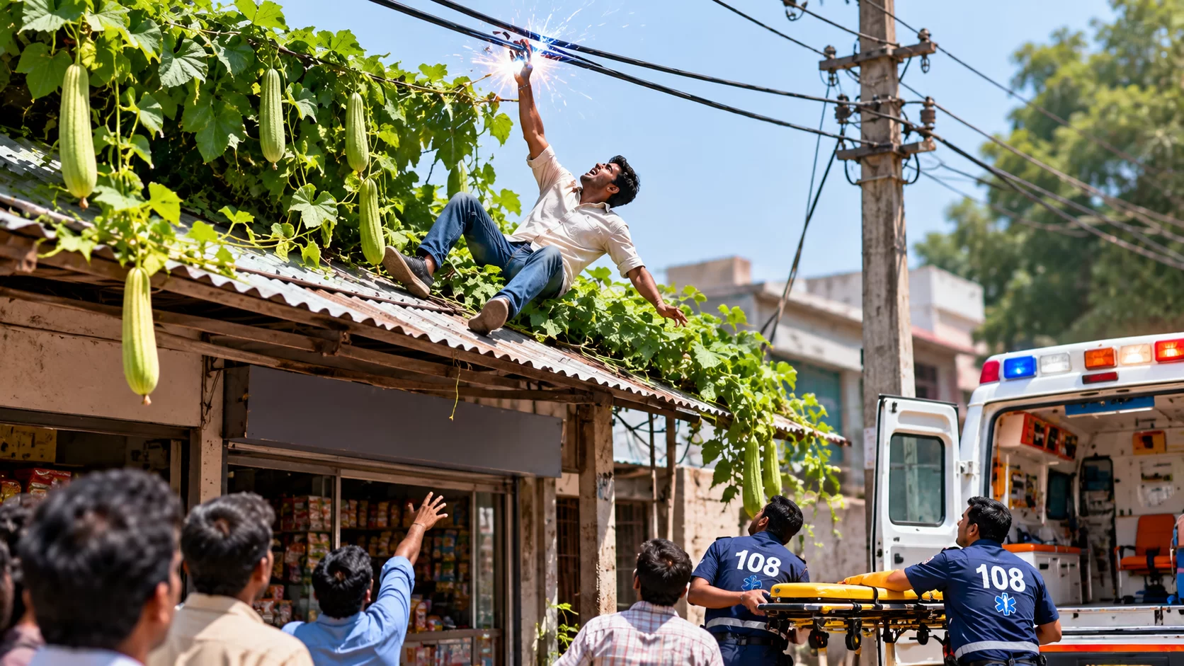 ગલકા તોડવા ચઢ્યો અને વીજ કરંટ લાગ્યો, યુવક પતરાં પરથી નીચે પટકાયો!
