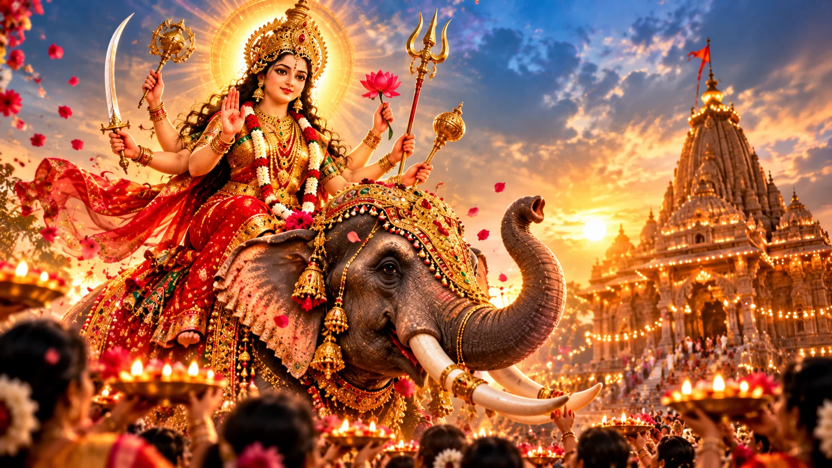 “મા દુર્ગાનું વાહન નક્કી કરે છે નવરાત્રિનો વાર! આ વખતે હાથી પર માતાજીનું આગમન, જાણો શું આપે છે સંકેત!”
